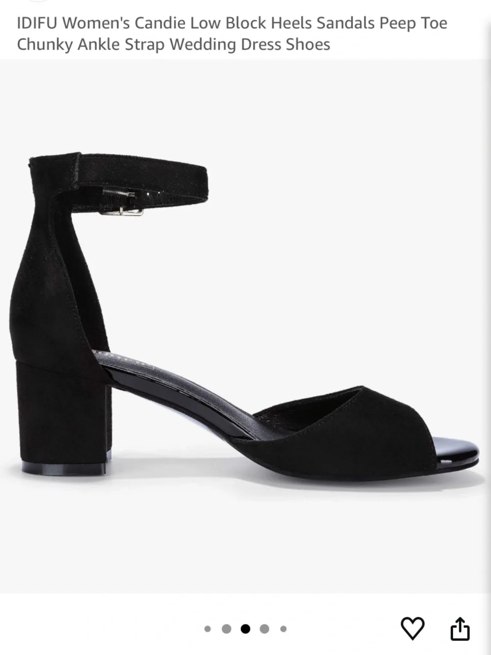 IDIFU Women's Black Suede Block Heel Sandals with Ankle Strap 8.5